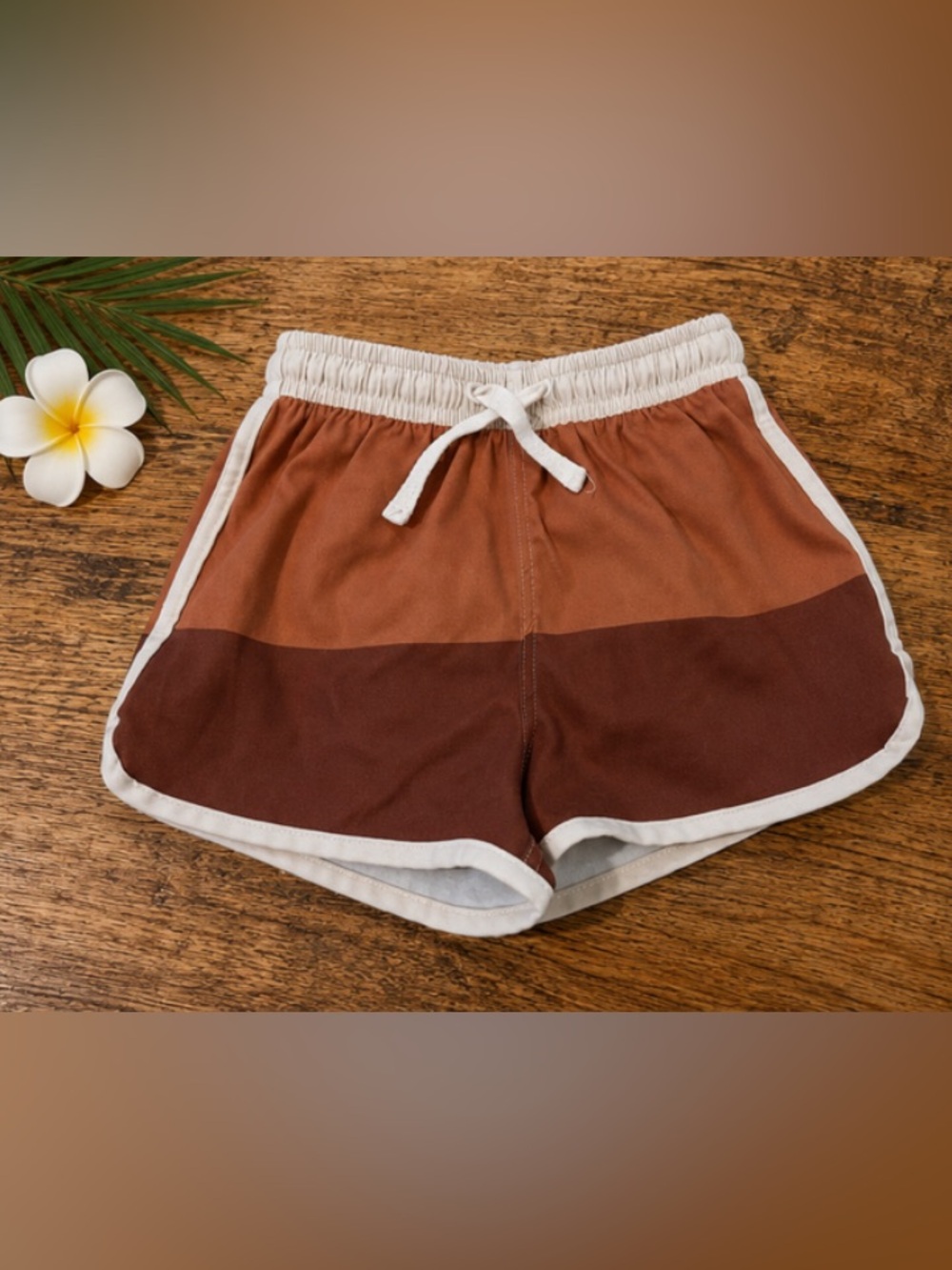 Rylee + Cru Boys 18-24M Colorblock Swim Trunks Brown Rust Boardshorts